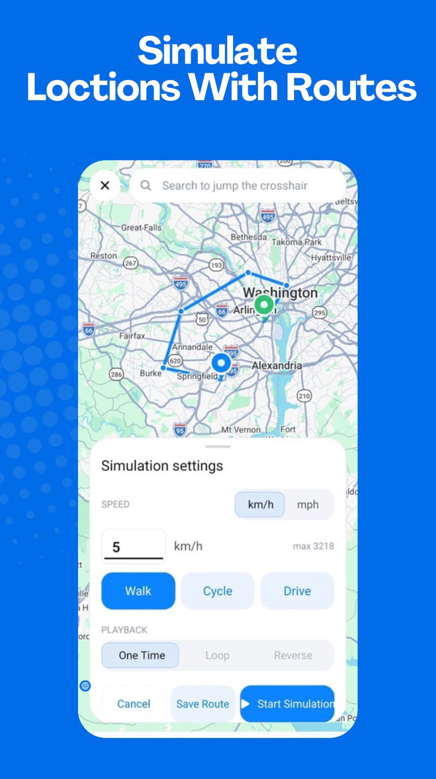 GPS Emulator - Routes & Joystick route builder and simulation settings